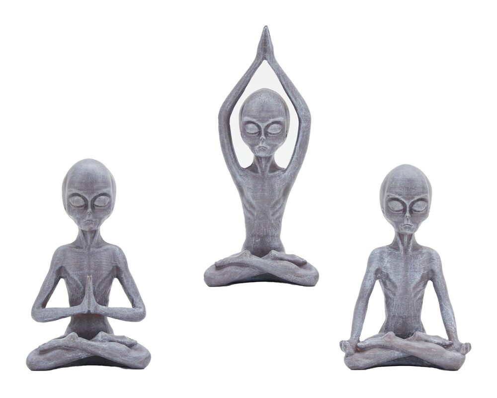 2195 Yoga Alien Statues DecorSet of 3 3 Poses Sci-Fi Zen Decor for Yoga